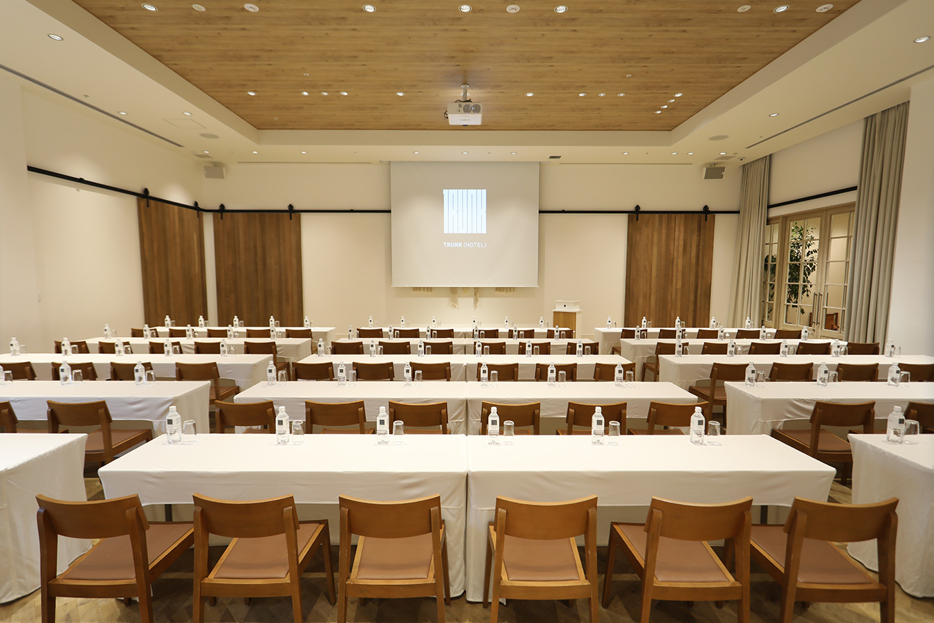 Conference room setup at Trunk Hotel